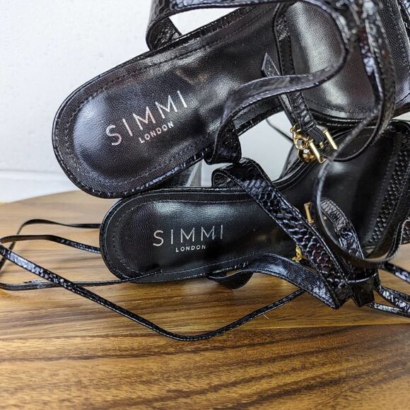 Simmi London Daina Black Patent Faux Snake Print Lace Up Platform Block Heel - Picture 10 of 16